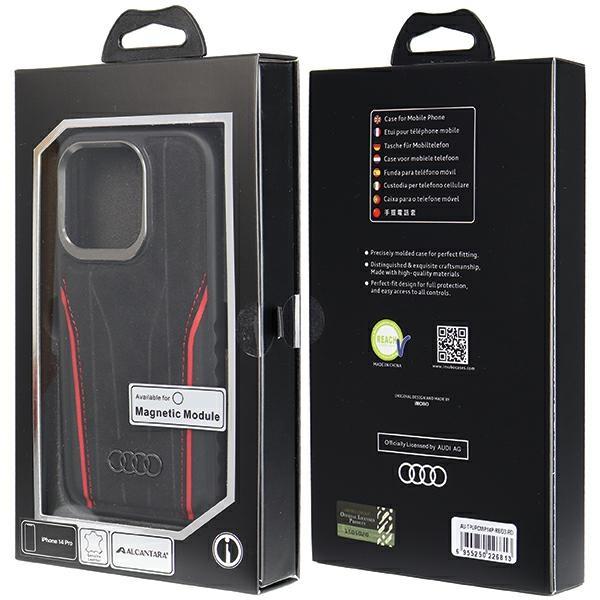 Audi Genuine Leather Magsafe Iphone 14 Pro 6.1 Czarno-Czerwony/Black-Red Hardcase Au-Tpupcmip14P-R8/D3-Rd