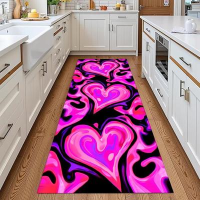 Heart Pattern Runner Rug Y2K Modern Home Artistic Decor Carpet Anti-Slip Mat for Hallway Living Room Valentines Day Decor