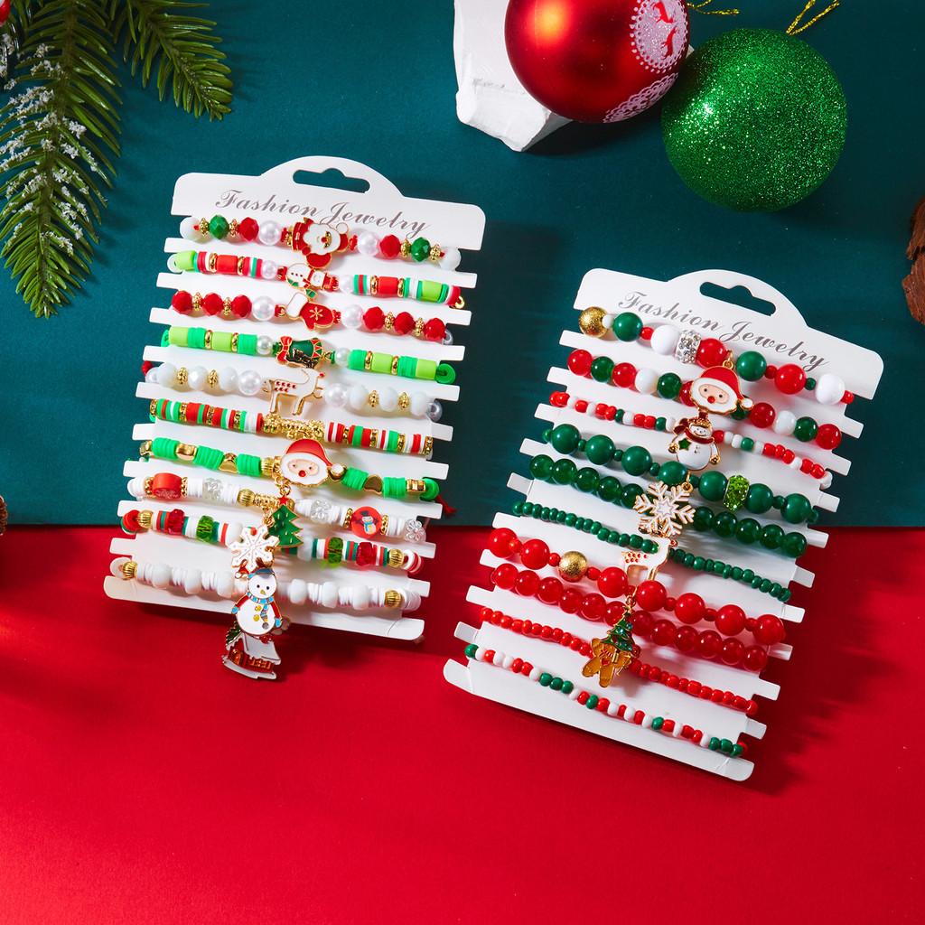Ensemble de Bracelets Flocon de Neige et Père Noël en Perles Avec Métal Fait Main Pour Cadeau de Fête