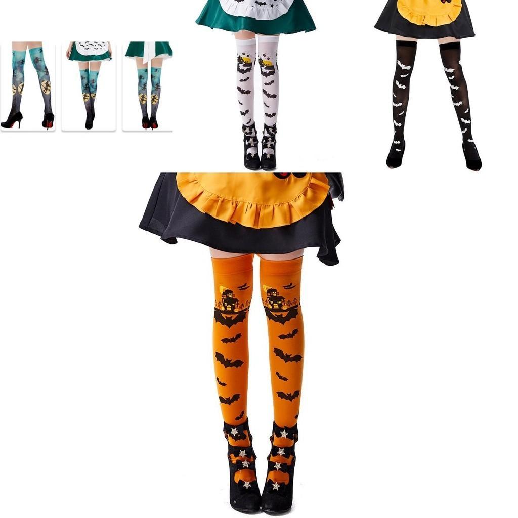 Halloween Dames Vleermuisprint Over de Knie Cosplay Kostuum Kousen Comfortabel Polyestermateriaal