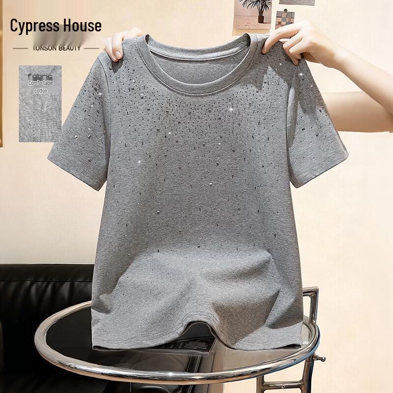 Women s Slim-Fit Rhinestone Round Neck Short Sleeve T-Shirt S