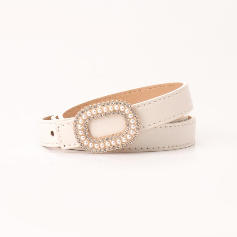 Pu Pearl Rhinestone Snap Closure Belt For Women Elegant Dress And Jeans Accessory
