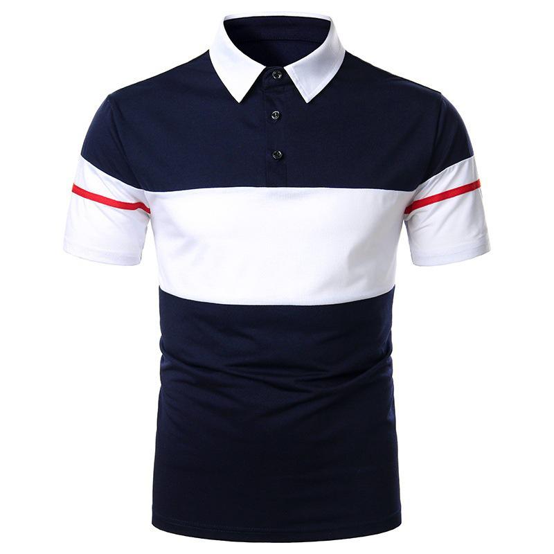 Men's New Lapel Short Sleeve Polo Patchwork T-Shirt Top