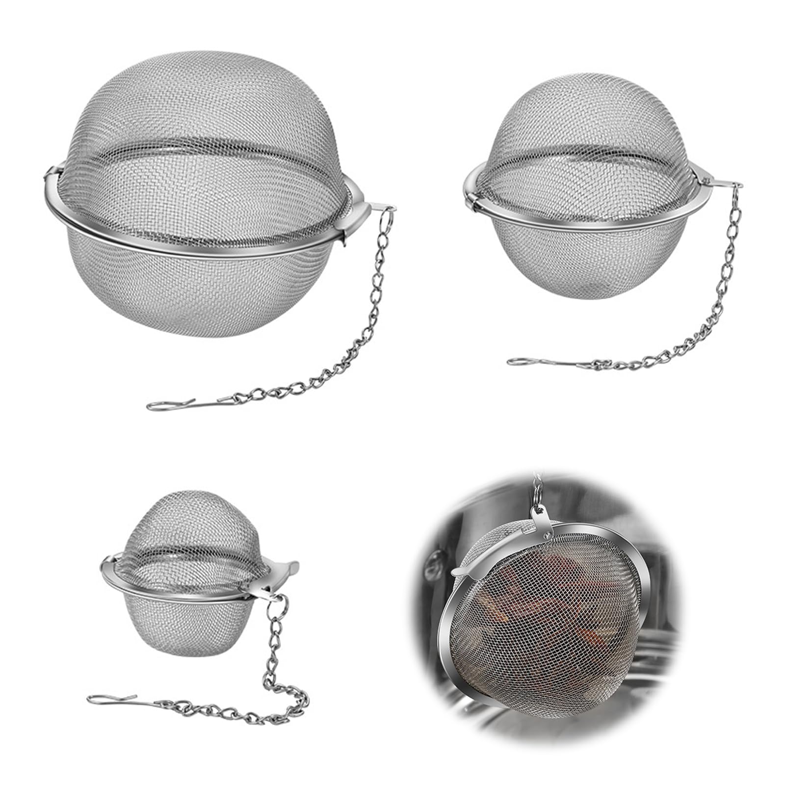 

PAVIKE Ball Tea Strainers (3-Pack), Stainless Steel Ball Tea Strainers for Loose Tea, Fine Mesh Tea Ball Infuser with Extension Chain Hook, Compact,