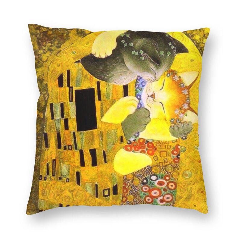 Lovely Cartoon Klimt Style Cat Kitten Throw Pillow Cover Home Decor Square Gold Animal Art Cushion Cover 45X45Cm For Living Room