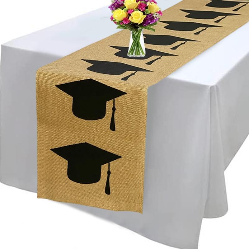 1 kus Stolní běhoun s maturitní tématikou Černý a žlutý Odolný Lněný lem Rustikální Stolní běhoun Pokojová dekorace Více velikostí