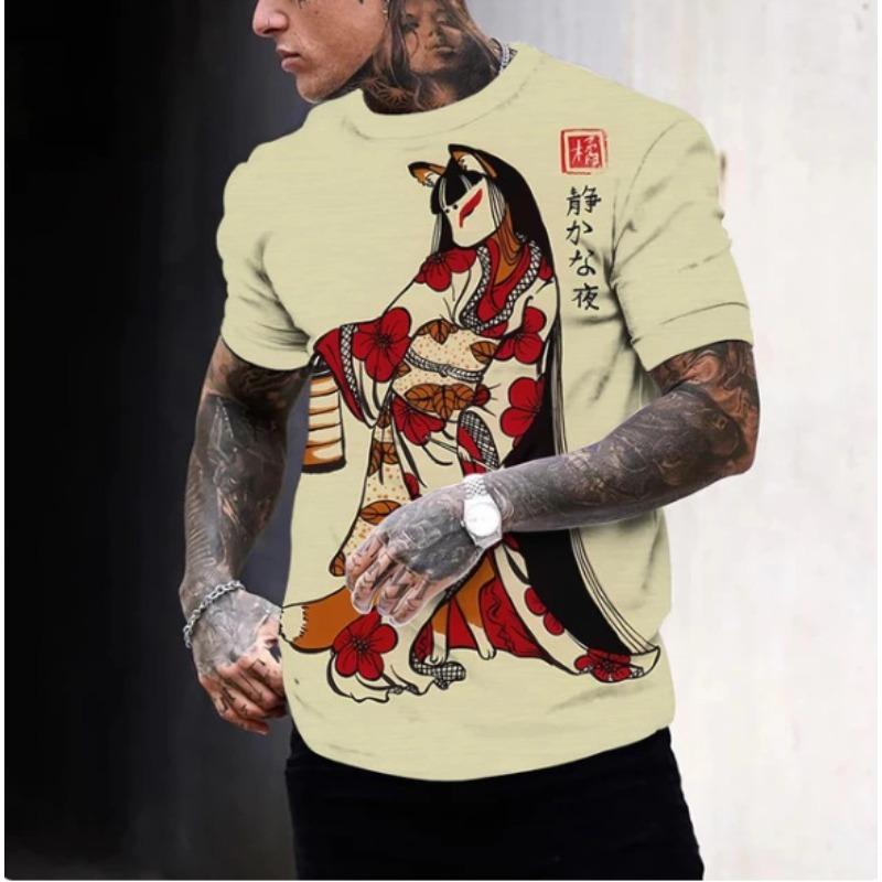 

Summer 3D Printed Ukiyo-e T-shirts Round Neck Short Sleeved Hip-hop Original Style Men s T-shirts XS