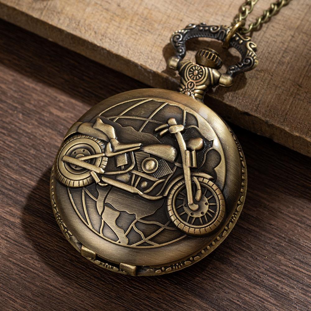 Orologio da tasca al quarzo con motivo di moto e auto retrò, catenella con ciondolo design MOTO, regali per uomo