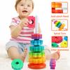 Non-Toxic Montessori Rotating Rainbow Tower Baby Stacking Puzzle Toys Safety Andenvironmental Protection Colored Children'S Toys