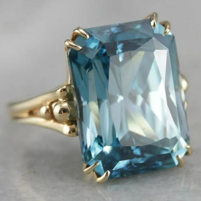 Vintage Elegant Blue Square Wide-faced Geometric Rings Banquet or Holiday Jewelry Accessories for Women's Holiday Parties