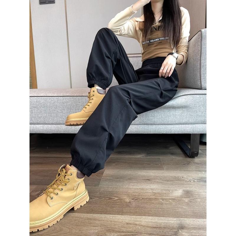 

Черные рабочие брюки с завязками для женщин на весну и осень, новые американские спортивные повседневные брюки Харлан Ро для мужчин M чёрный