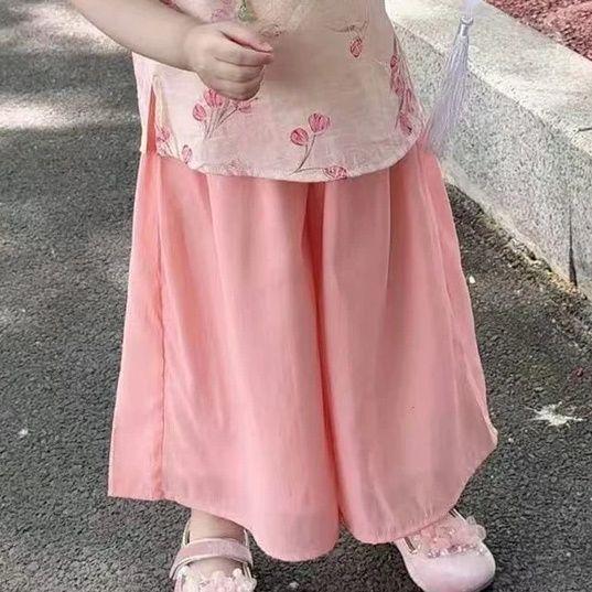 Girls Spring Summer Hanfu Set New Chinese Two Piece Traditional Tang Suit Outfit 90