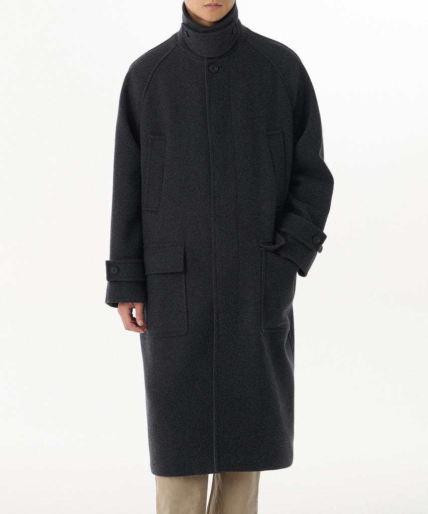 Musinsa Standard Wool Blend Oversized Muff Balmacaan Coat [Charcoal Grey]