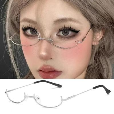 Neue Brille ohne Gläser Y2K Halbrahmen Brille Schick Harajuku Vintage Mode Dekoration Brille Metall Fotografie Falsche Brille Mädchen
