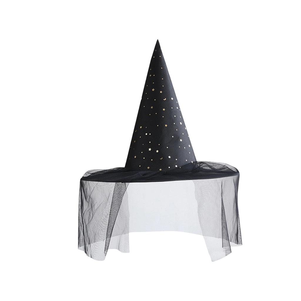 Women's Witch Hat with and Tulle for Halloween Costume Party, Adult Dress-Up Accessory