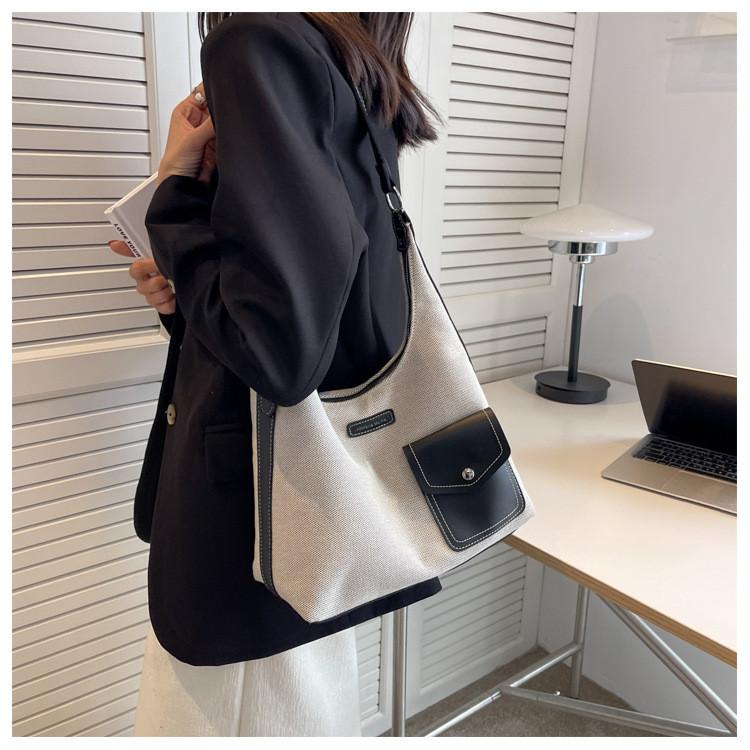 Black And Brown Canvas Tote Bag For Women 2024 Chic And Spacious With Color Block Design