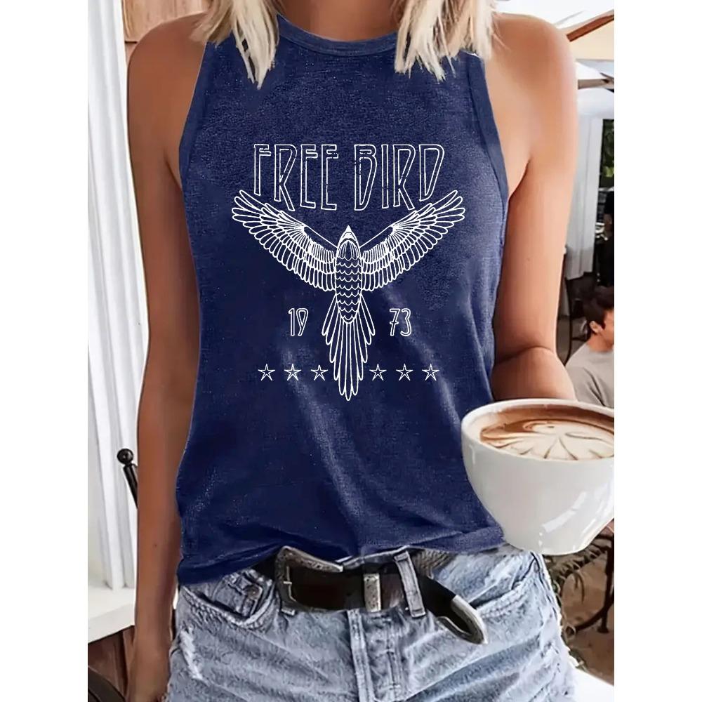 

Женская футболка без рукавов с круглым воротом и принтом орла, весна-лето XXL темно-синий