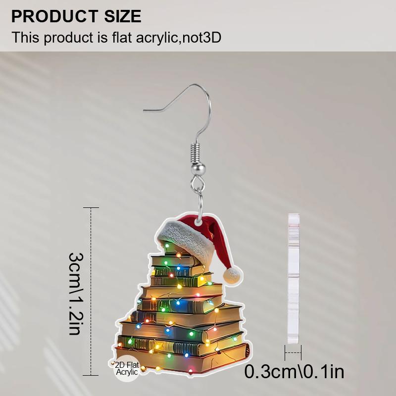 2D Flat 2pairs Y2K Christmas Hat Dog Paw Acrylic Dangle Earrings, Perfect Gift for Women, Christmas Party Jewelry