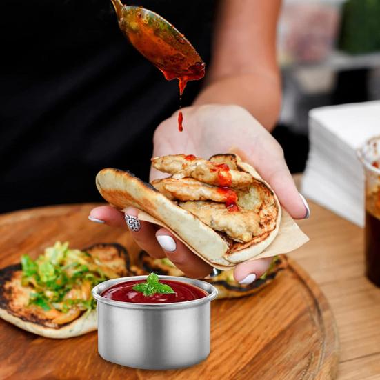 50ml Sauce Container Leakproof Reusable Pack Sauces Stainless Steel Dipping Sauce Cup with Silicone Lid for Lunch Box