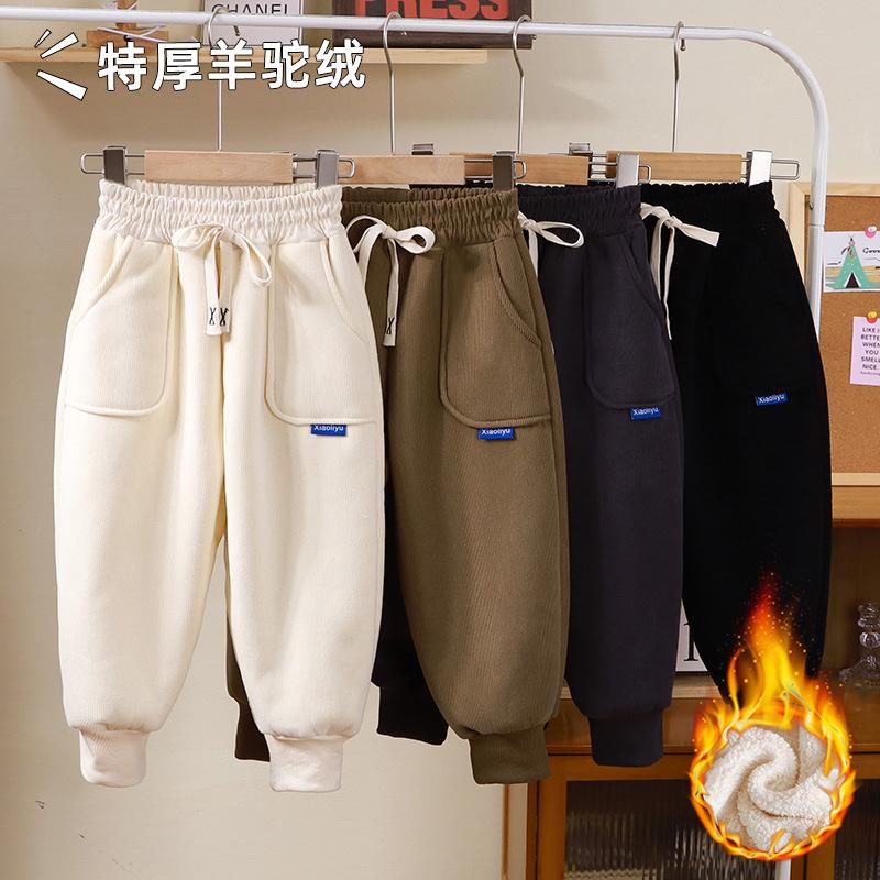 New Style Baby Girls' and Boys' Fleece Pants, Children's Sports Pants, Thickened Casual Pants for Autumn and Winter, Warm Outer Wear Long Pants