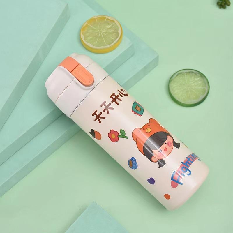 Cute Cartoon Stainless Steel Children's Thermos Cup Male and Female Students Bounce Cup Outdoor Portable Handle Pea Cup