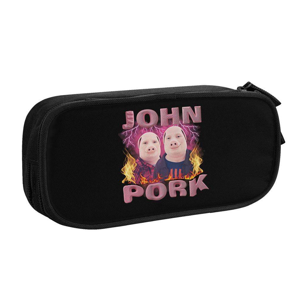 John Pork is Calling Italian Brainrot Pencil Cases for Girl Boy Large Storage Funny Meme Pen Box Bag Stationery