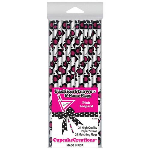 CCC Cupcake Straws Leopard 19cm 25pk (Pink)