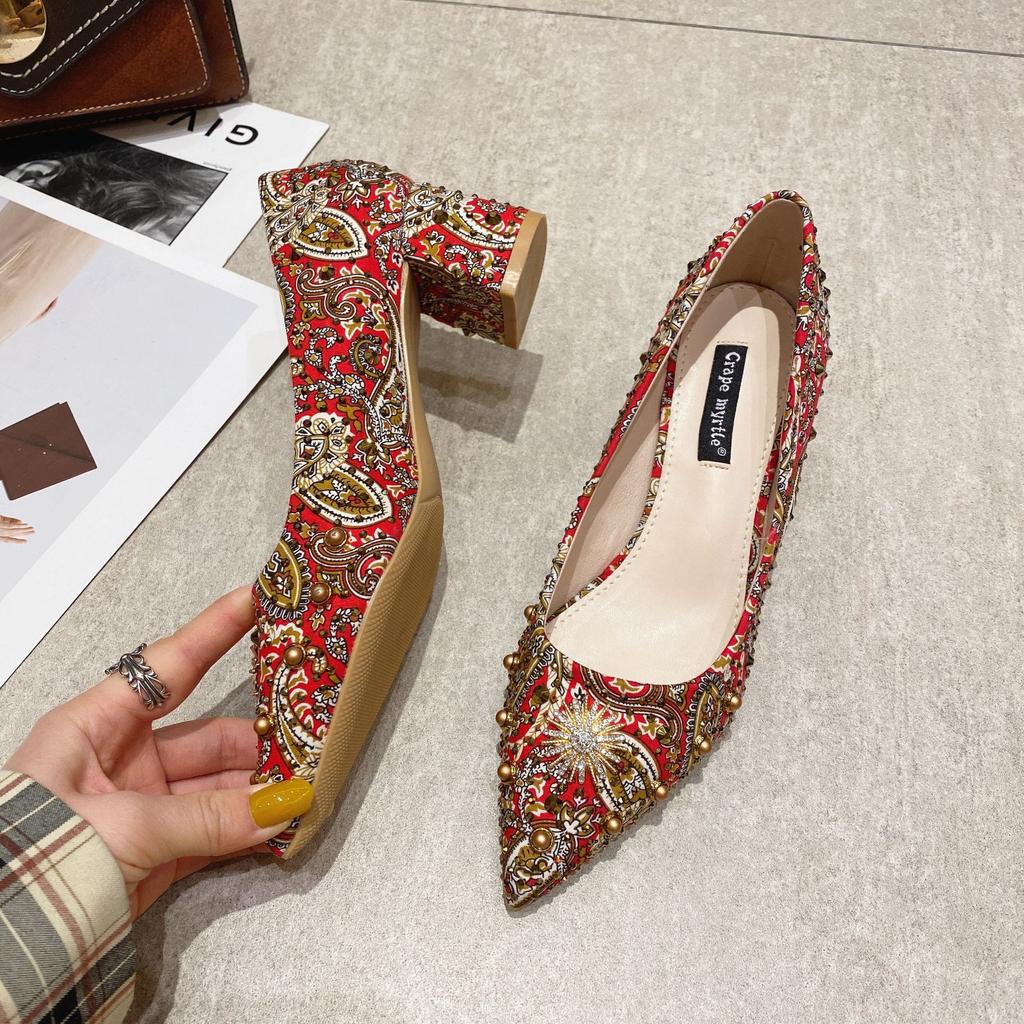 Red Wedding Shoes Women 'S New Thick Heel Xiuhe Shoes Chinese Toast Bridal Shoes Wedding Shoes Winter High Heels 76 -