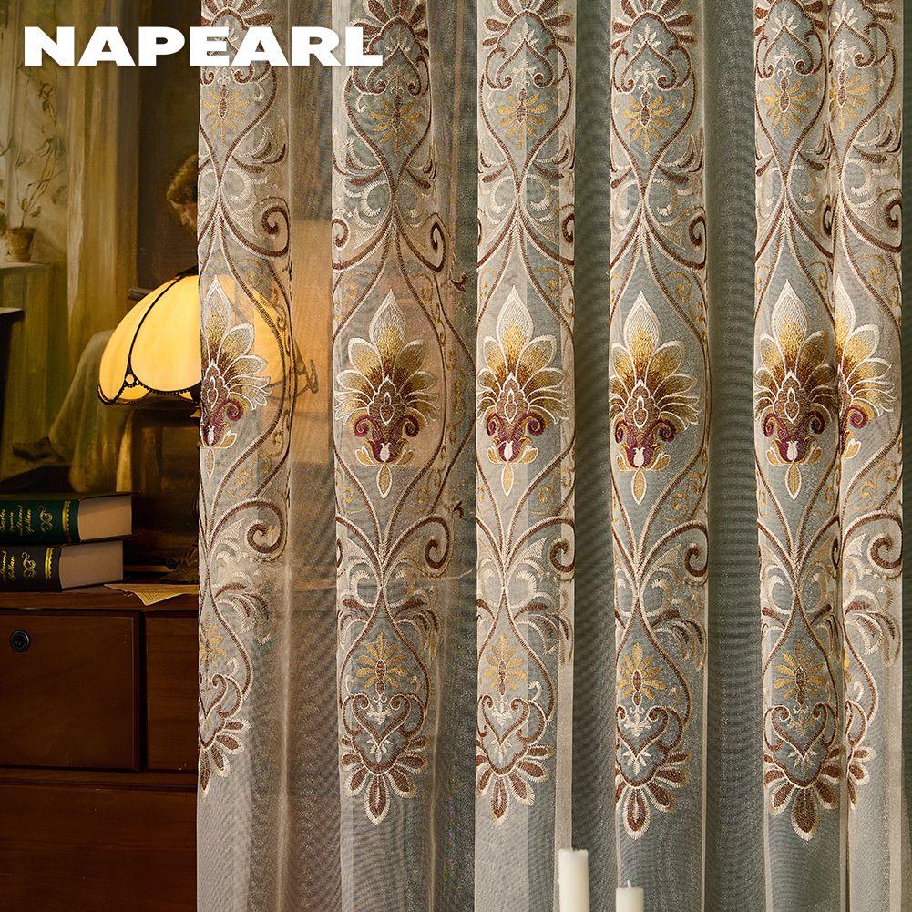 1 buc NAPEARL Stil European High-end Tulle Brodat Draperii Transparente pentru Living Dormitor Balcon Fereastră Decor Acasă