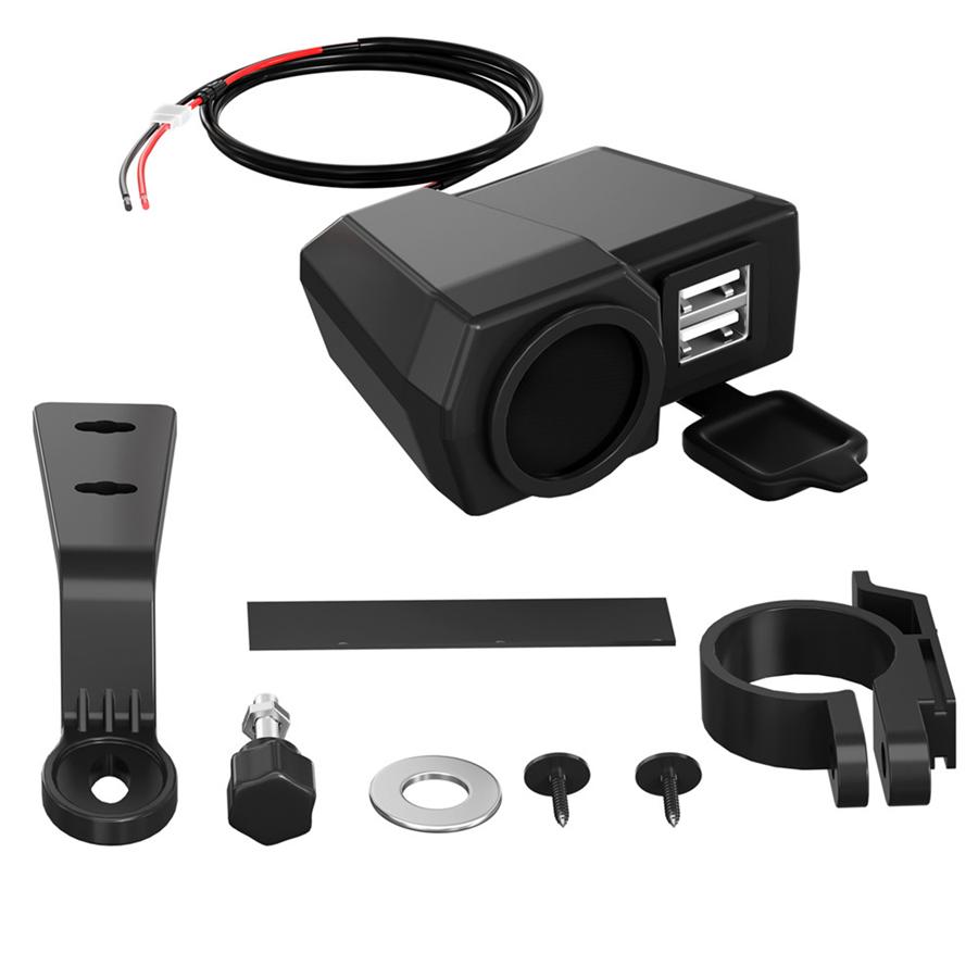Waterproof Motorcycle Dual USB Phone Charger Adapter w/ Voltmeter & Temp Display