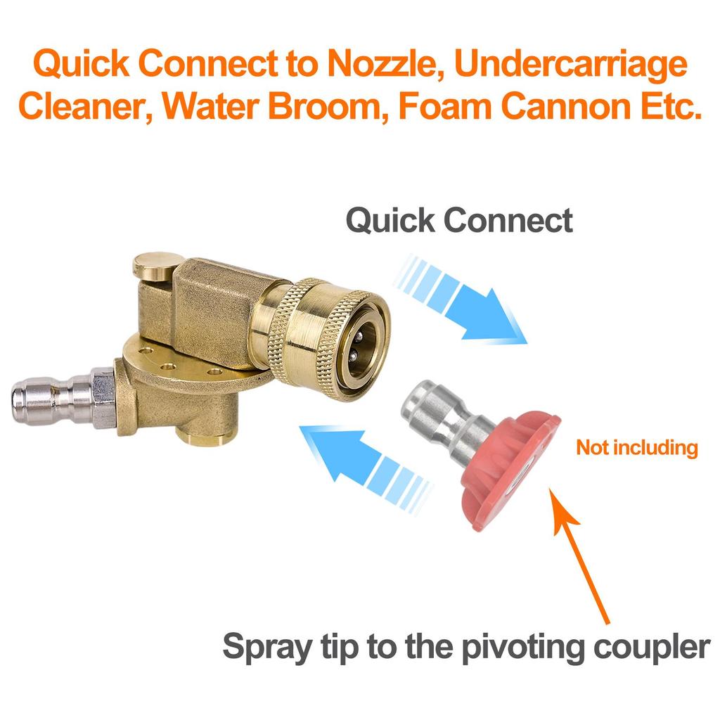 Pressure Washer Pivoting Coupler, 1/4” Quick Plug Gutter Cleaner Attachment, 240 Degree with 7 Angles for Power Washer, 310Bar