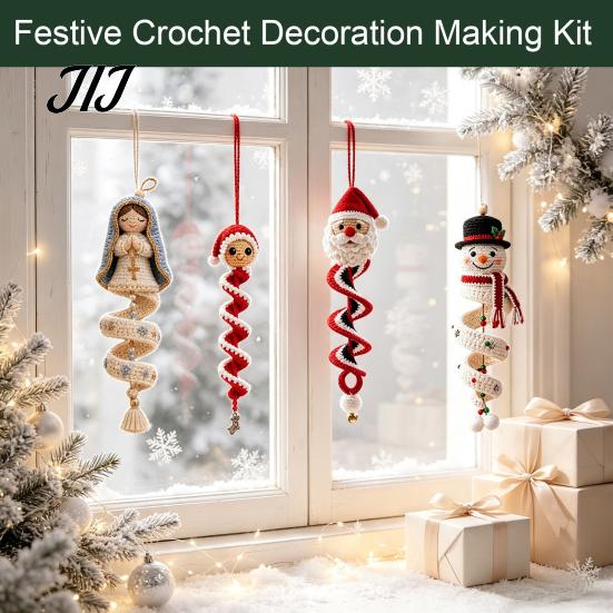 Christmas Stocking Fillers for Crafters Spiral Crochet Kit, DIY Snowman Santa Craft Festive Decoration Making Kit Handmade Hanging Ornament
