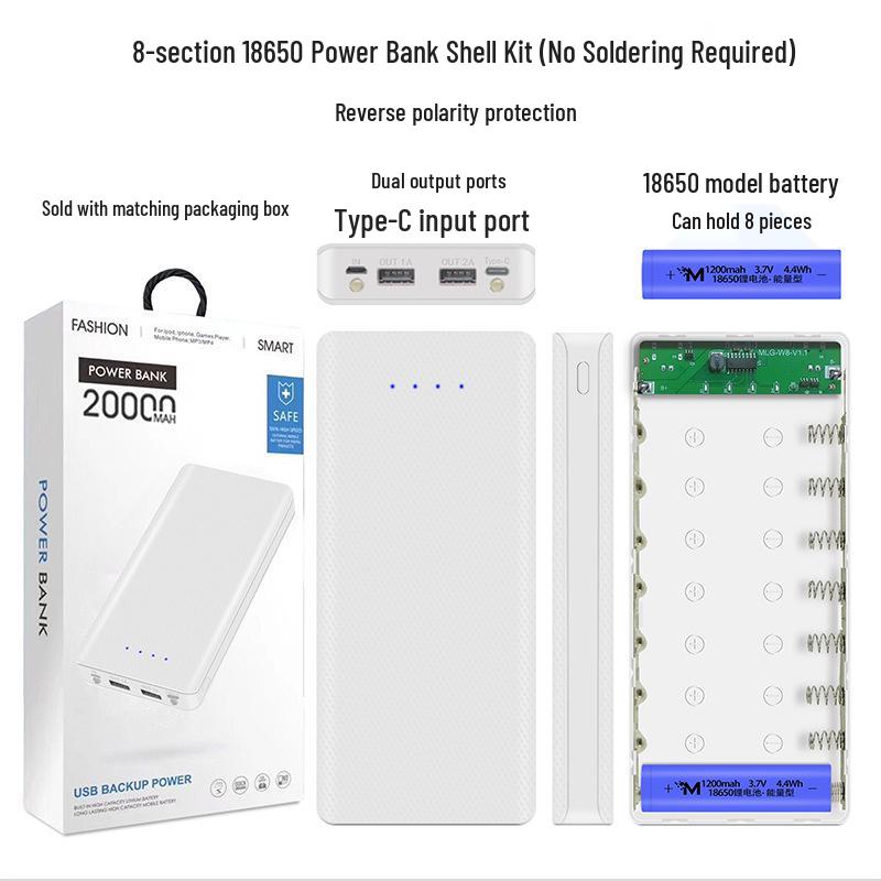Type-C 8-Slot 18650 Battery Charger & DIY Power Bank Shell Kit