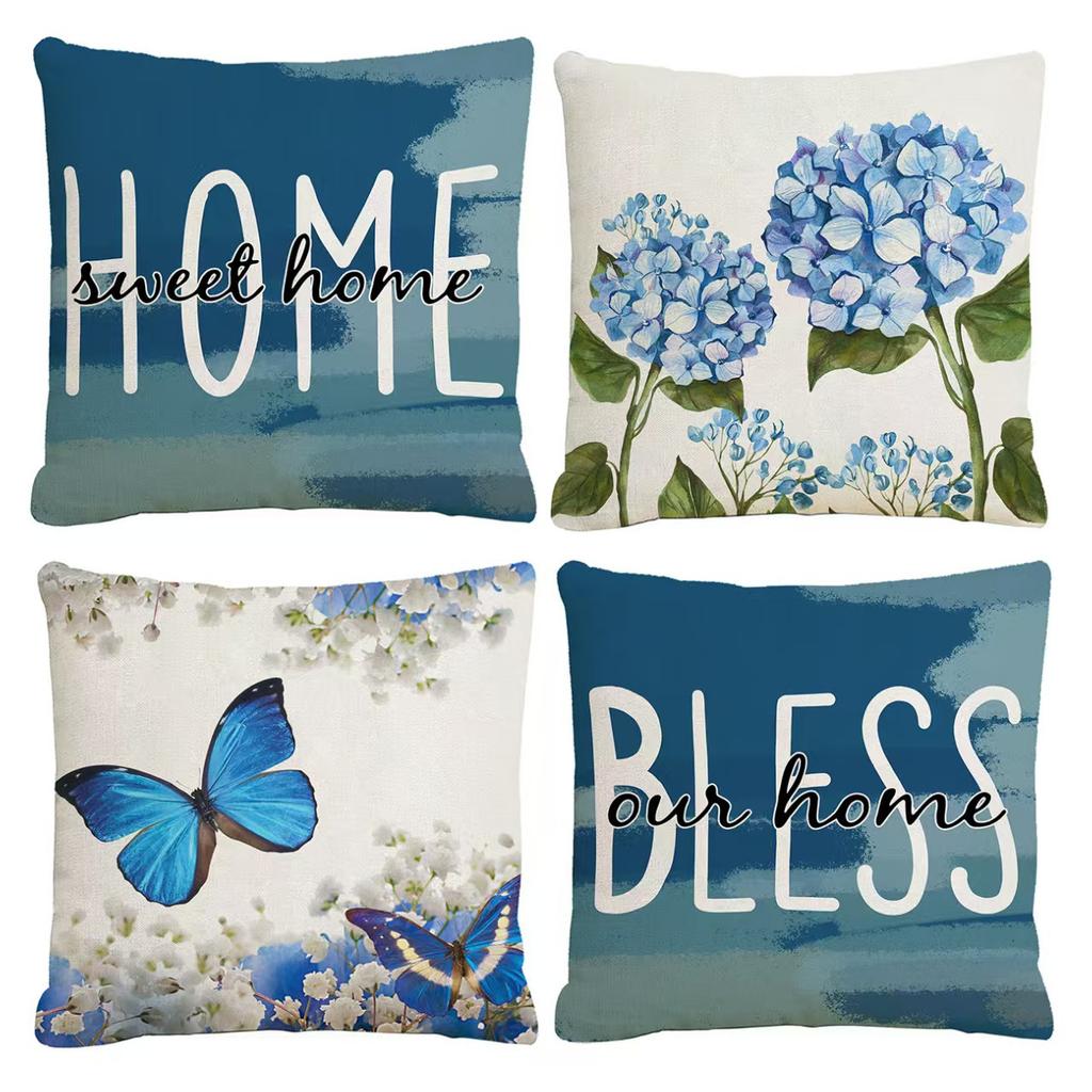Fresh Spring and Summer Pillowcases, Flowers, Green Leaves, Butterfly Pillowcases, Home Sofa Cushions, Bedroom Pillows