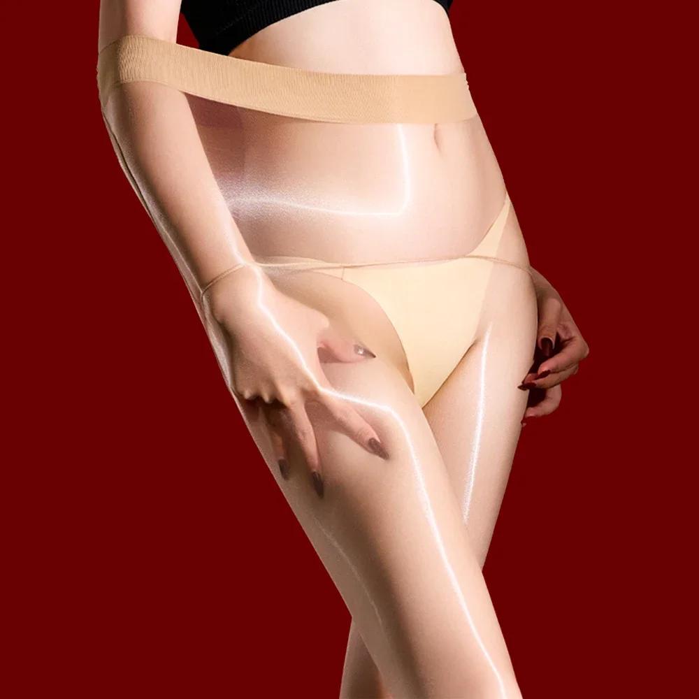 Women 1D Thin Open Crotch Seamless Pantyhose Oil Shiny Elastic Tights Yoga Shaping Maid Stocking Slim Leggings Plus Size