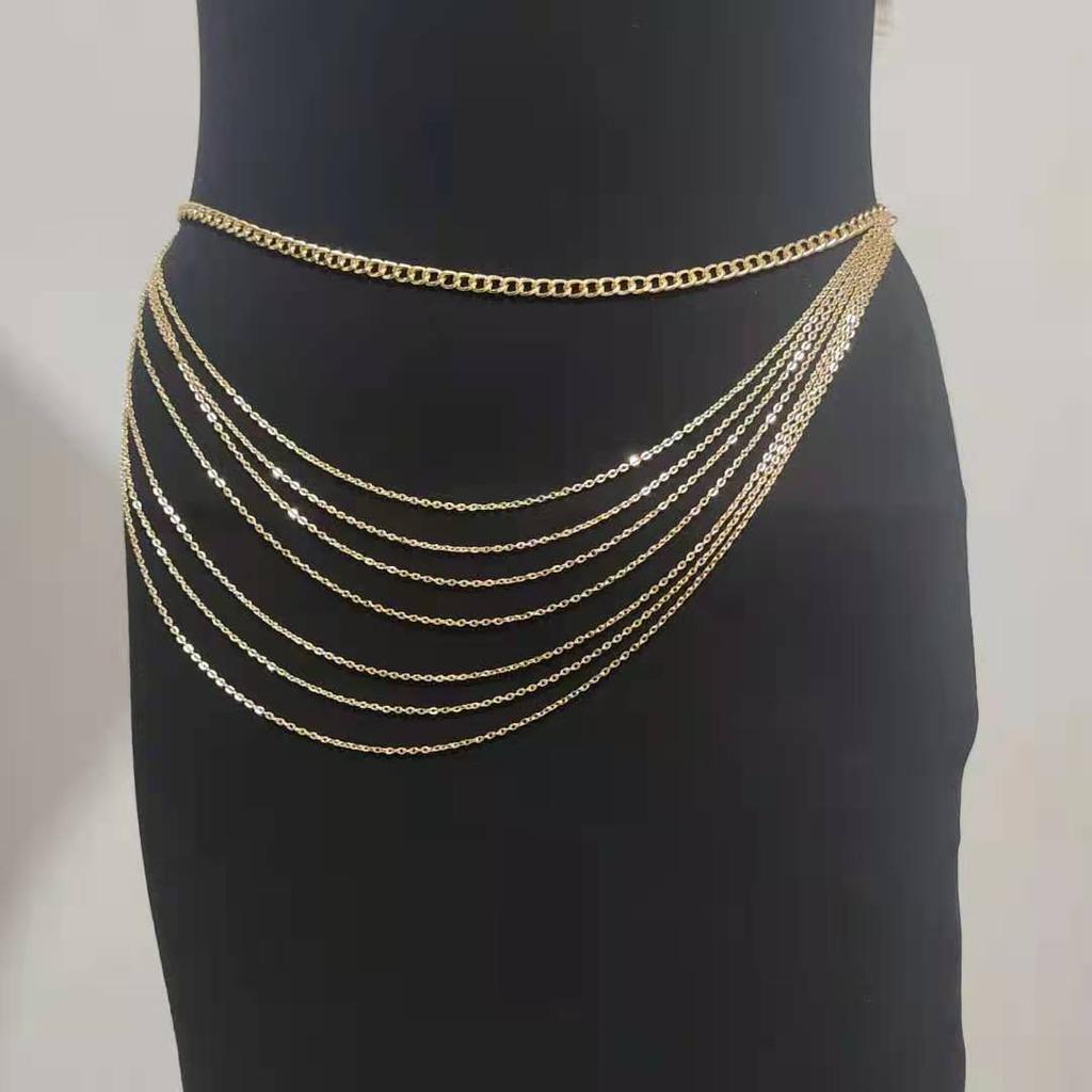 Explosive simple and cold wind geometric U-shaped waist chain women's personality exaggerated multi-layer fringed chain waist jewelry