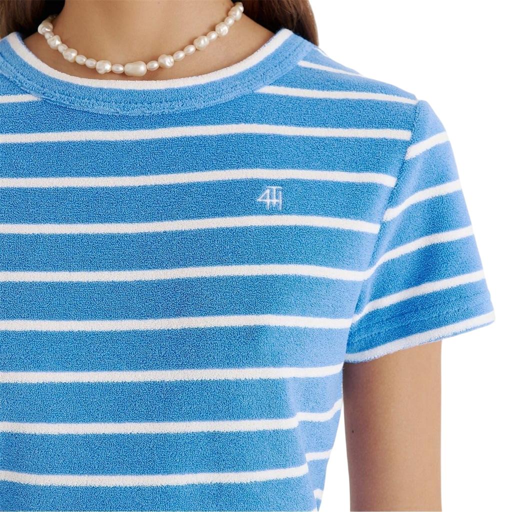 4th & Reckless Womens/Ladies Livia Striped Terrycloth Crew Neck Crop T-Shirt