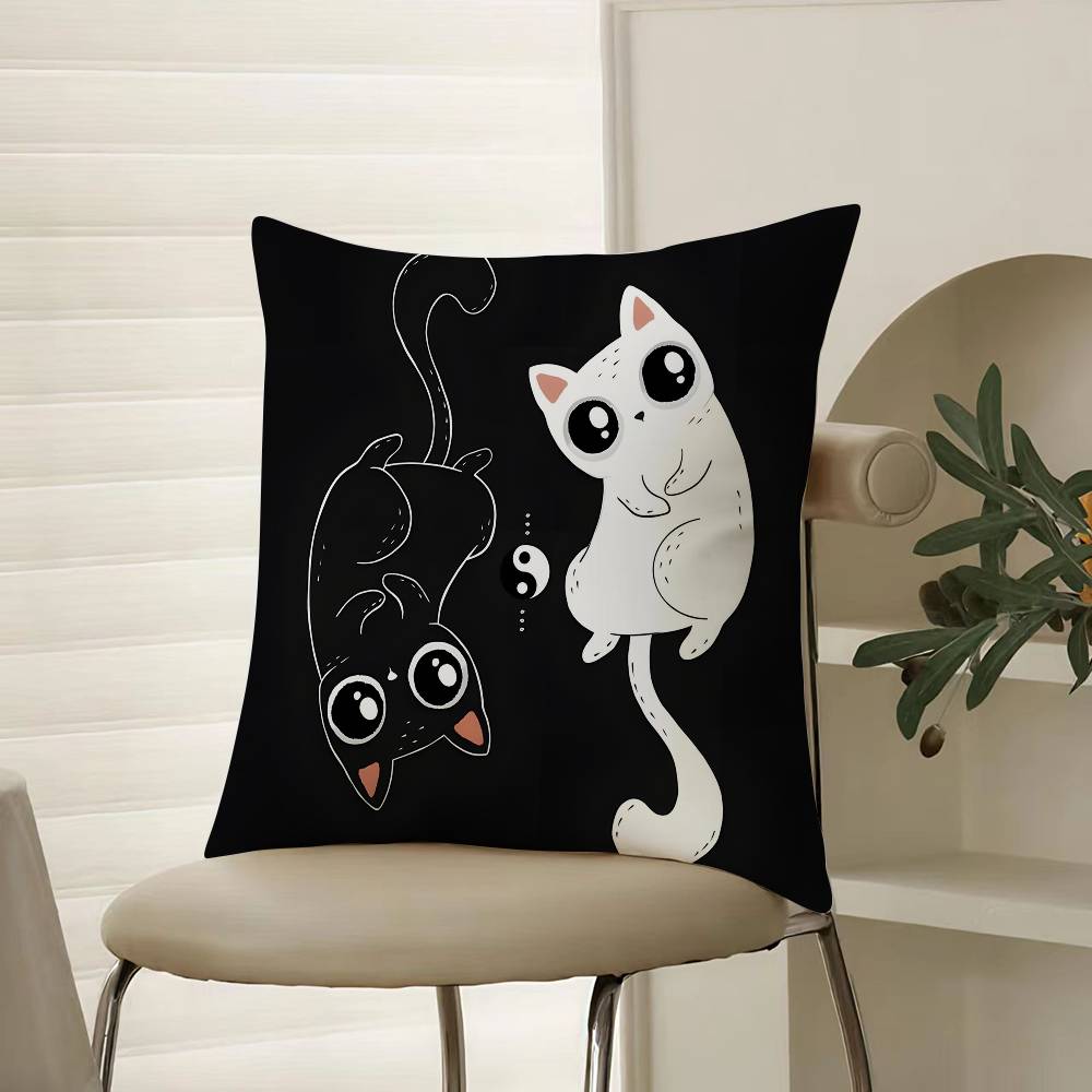 Cartoon Cat Surprise Accompanying Print Pillow Case Comfort Sofa Bed Silky Elegant Invisible Zipper Decorative Cushion Cover