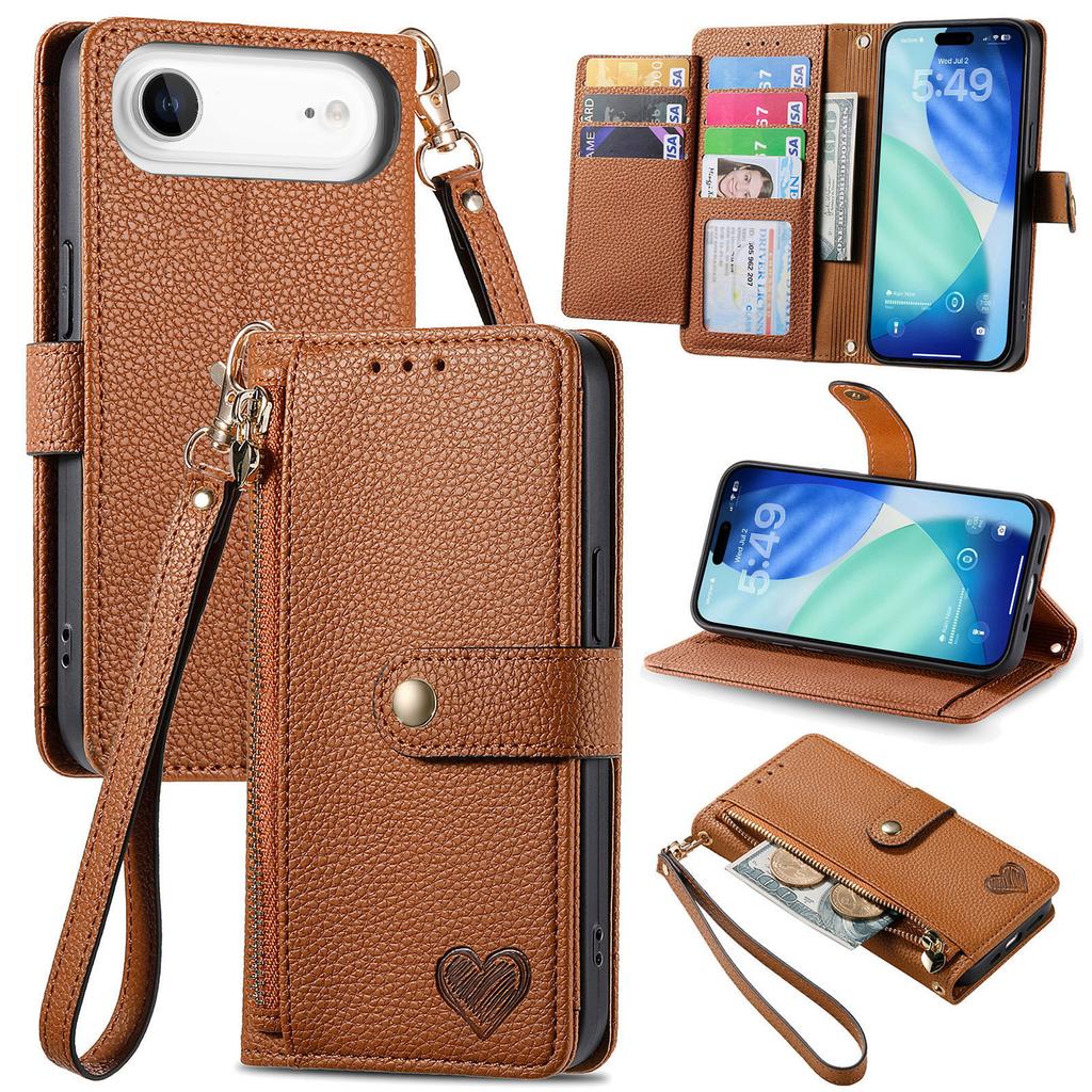 For iPhone Air Case RFID Blocking Zipper Pocket Leather Wallet Phone Cover with Strap