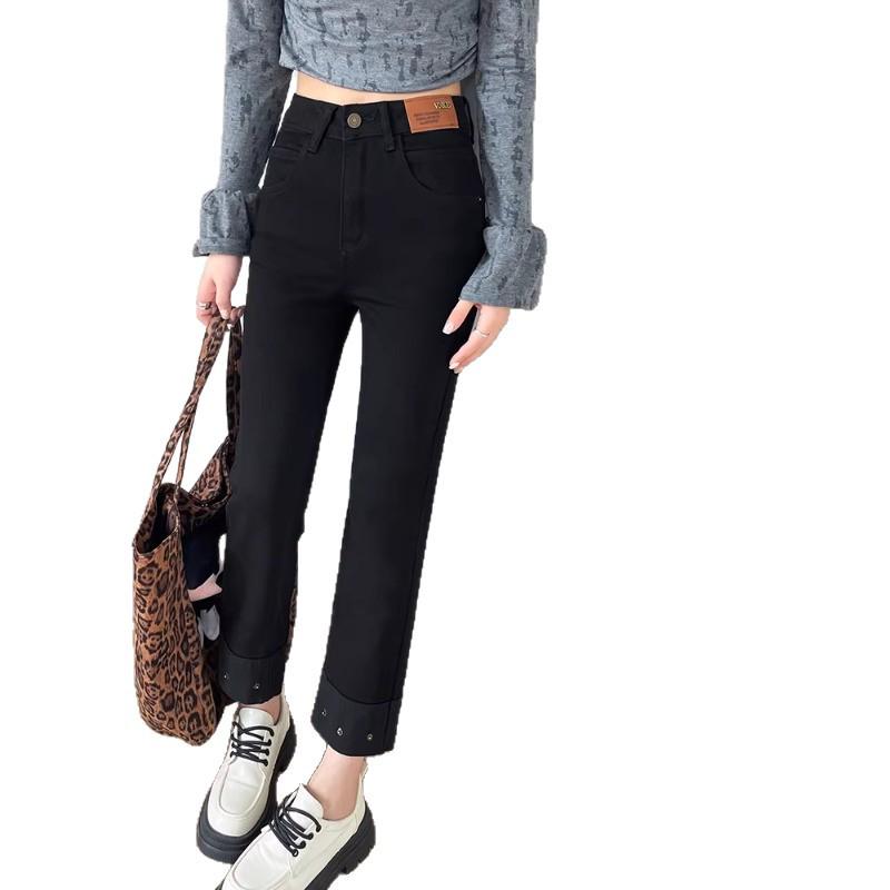 High-Waisted Slimming Straight-Leg Cigarette Jeans for Petite Women, Spring/Autumn 2026, Good Drape