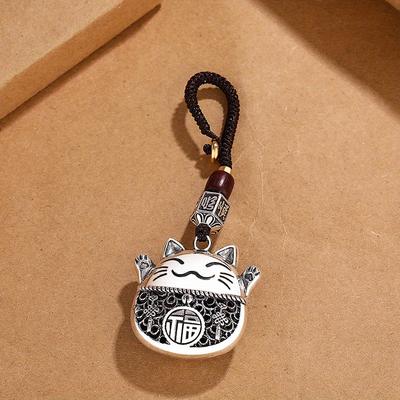 1Pc Fu Character Chinese Style Lucky Cat Men and Women Simple Ethnic Style Copper Coin Lucky Personality Cartoon