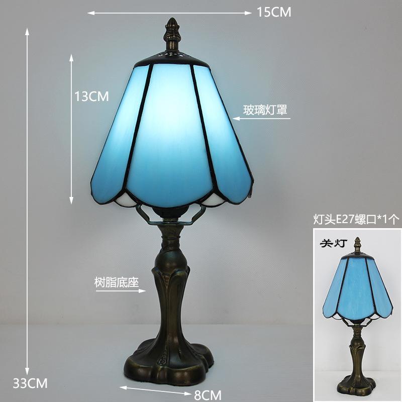 LED Tiffany Style Table Lamp Retro Mediterranean Decorative Lights E27 Color Glass LampshadeFor Nightstand Light Bedroom Cafe US plug