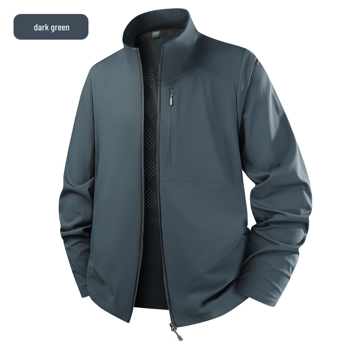 Men s UPF50+ Ice Silk Long Sleeve Sun Protection Jacket with Stand Collar 3XL