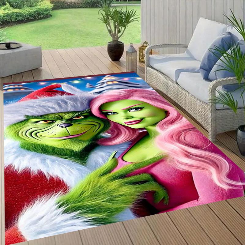 Grinch Christmas Style Crystal Velvet Rug, Soft Anti‑Slip Crystal Velvet Carpet for Living Room Bedroom Home Decor