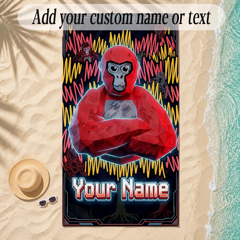 Beach TowelGorilla Tag cartoon Custom Name Text Personalized Soft Towel for Beach Pool Indoor Home Decor Gift
