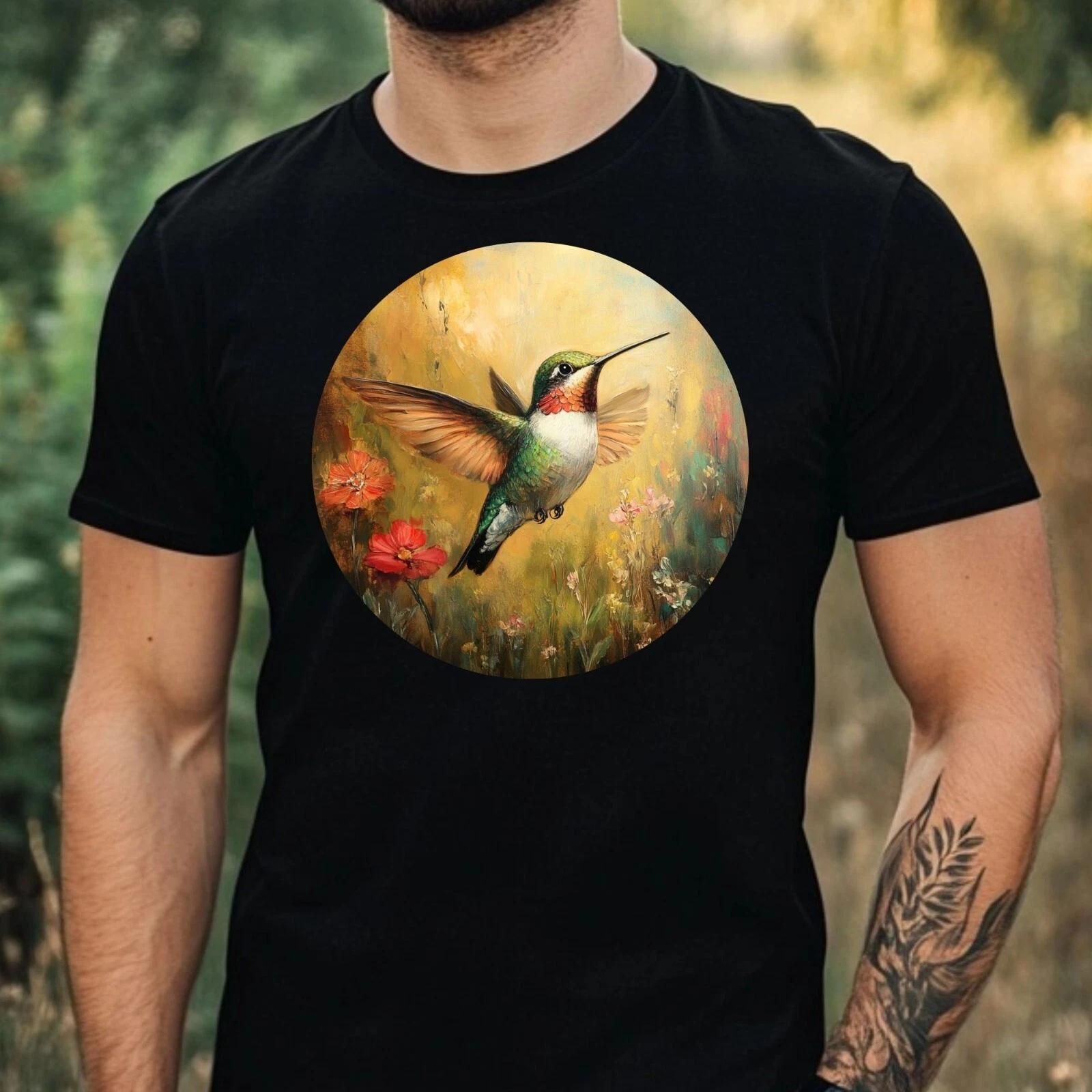 T-Shirt Herren Kolibri Portrait Motiv Baumwolle Größe XS bis 5XL M