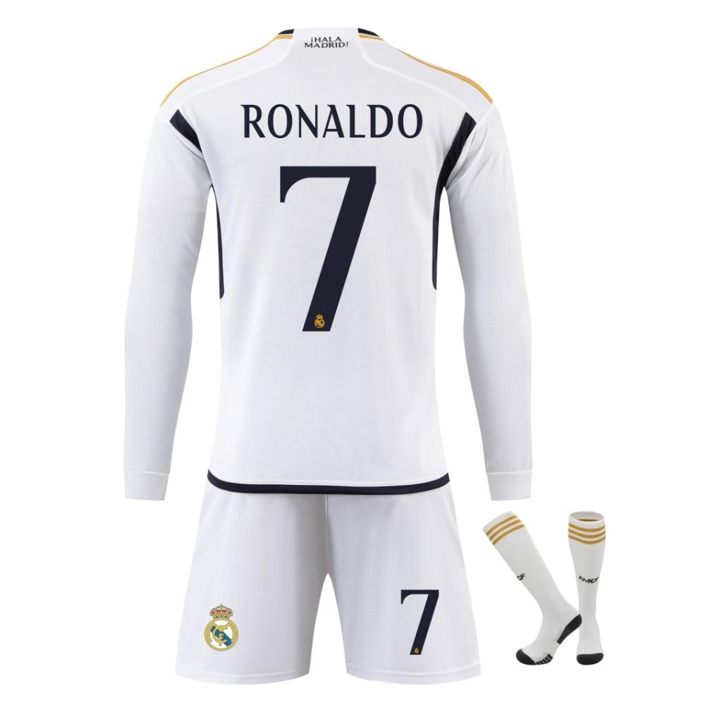 Real Madrid Ronaldo Long Sleeve Kids Soccer Jersey Sports Equipment White Youth