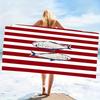 Nautical Red Stripe Fish Beach Towel - Super Absorbent Quick Dry Microfiber, Vintage Marine Pattern Blanket for Picnic & Outdoor