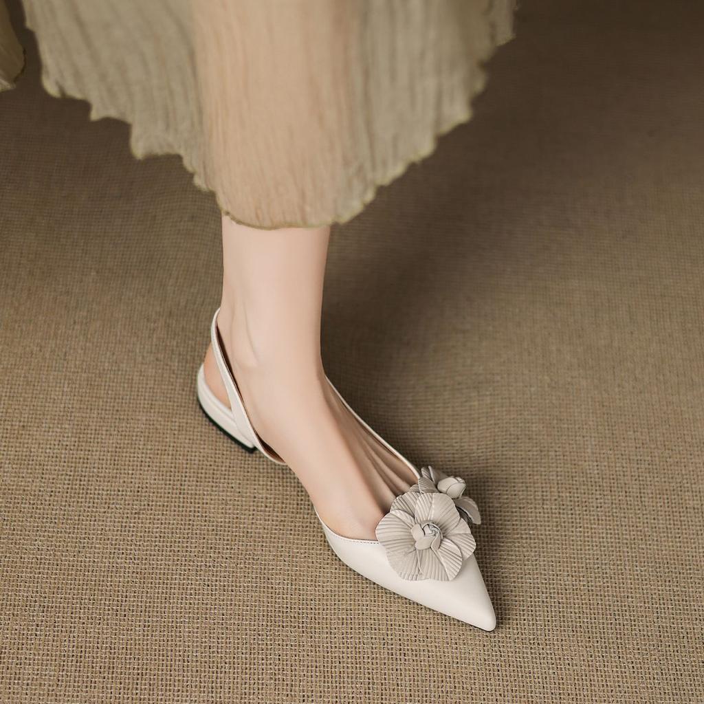 Purple Rose Pointed Flower Sandals Women's Summer New Comfortable Foreign Style Beautiful Niche Versatile Low Heel Bag Head Sandals