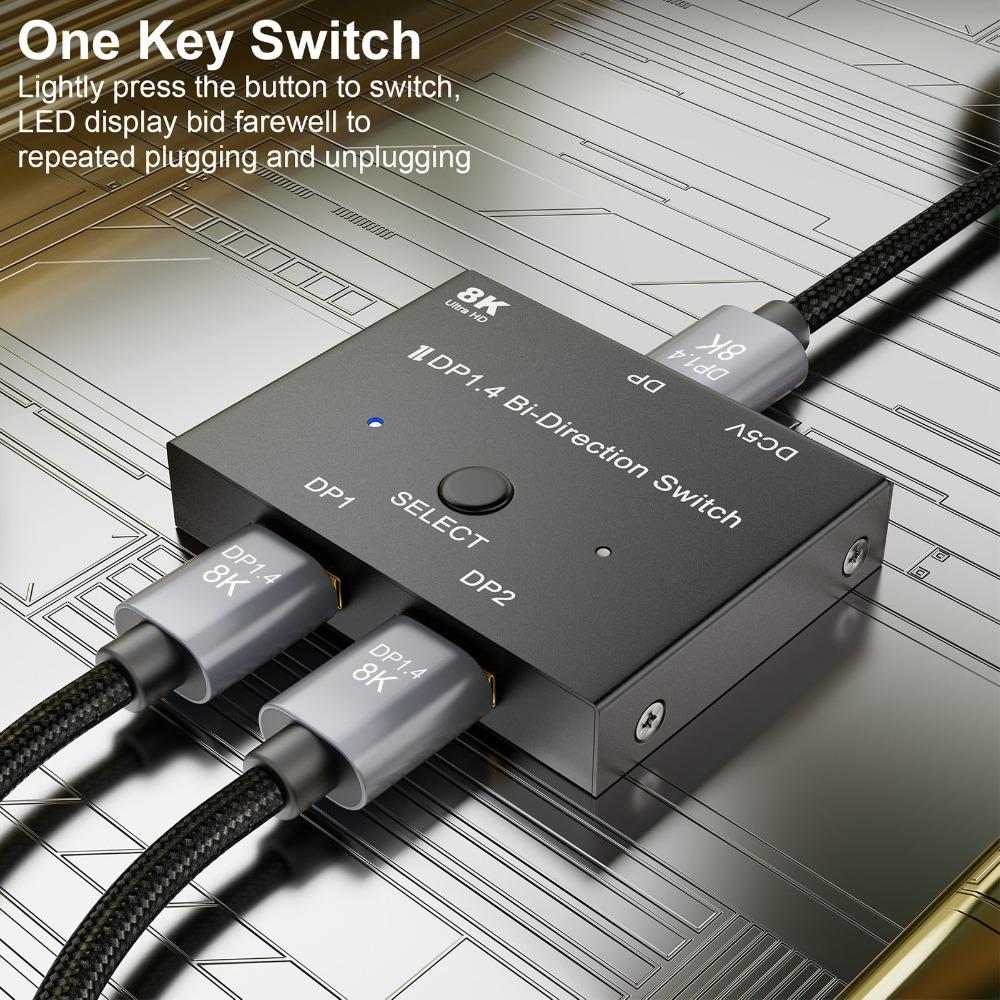 1 in 2 and 2 in 1 Bidirectional Switch 8K 60Hz DisplayPort Selector Office Setup